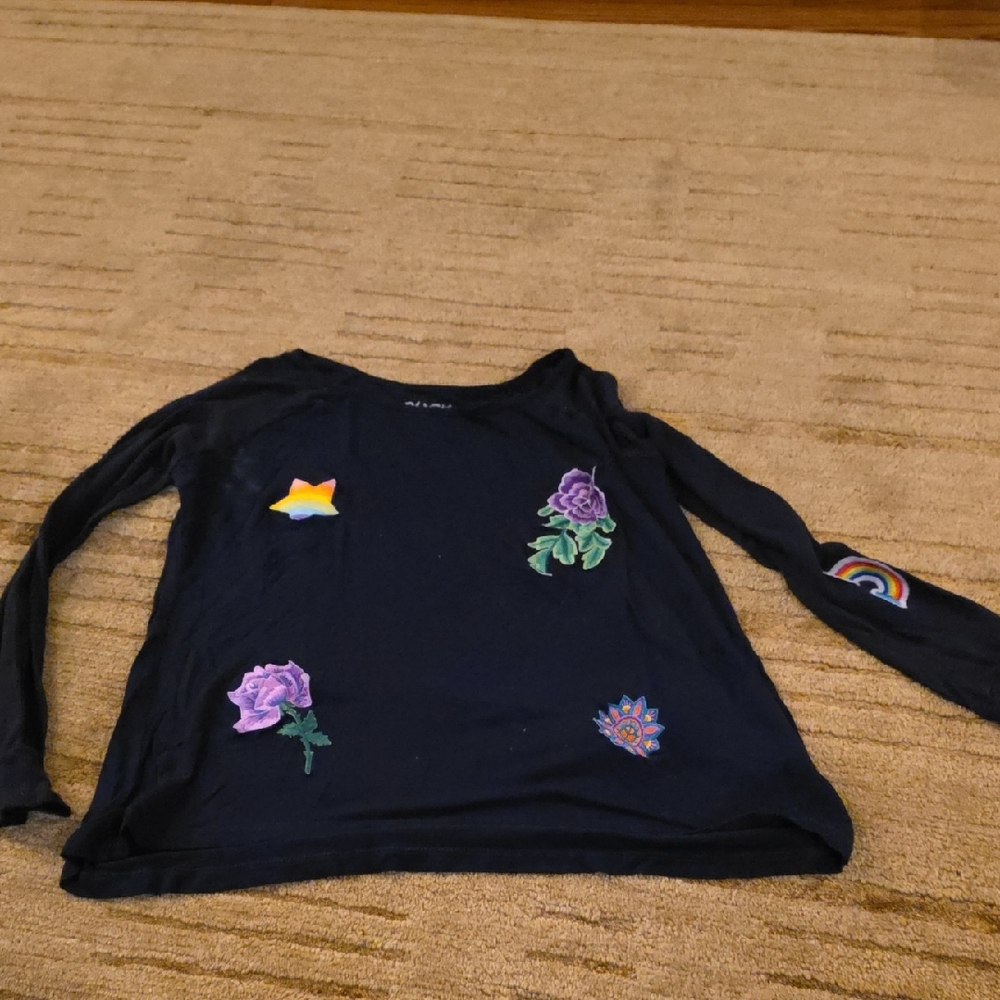 5/25 Kids Dark NavyLong Sleeve Tee with Colorful Patches By ROCK candy Size Xl/L